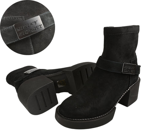 Ghete casual, dama, FEELING, 25-124 negru, piele intoarsa, toc