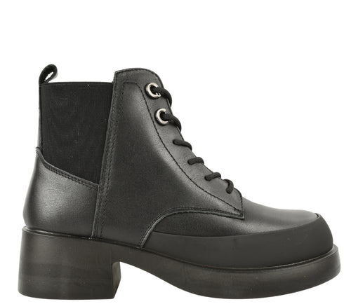 Ghete casual, dama, PASS COLLECTION X470006A, negru, piele naturala, cu toc