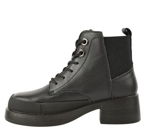 Ghete casual, dama, PASS COLLECTION X470006A, negru, piele naturala, cu toc