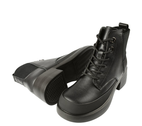 Ghete casual, dama, PASS COLLECTION X470006A, negru, piele naturala, cu toc