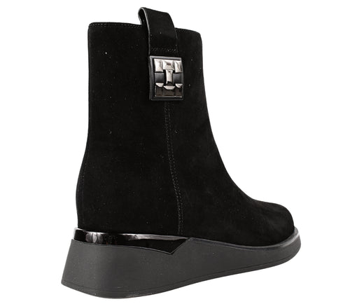 Ghete elegante, dama, FEELING, H1102-8557 negru, piele intoarsa