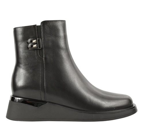 Ghete casual, dama, FEELING, H1102-8746 negru, piele naturala