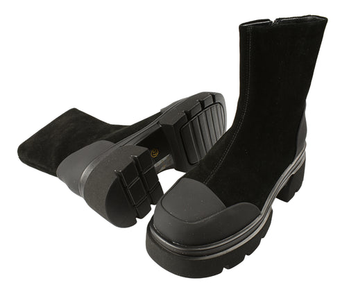 Ghete casual, dama, PASS COLLECTION, M470017A negru, piele naturala