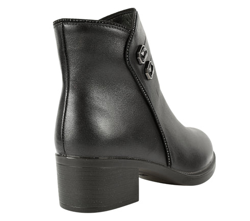 Ghete casual, dama, PASS COLLECTION, X430001A negru, piele naturala, cu toc