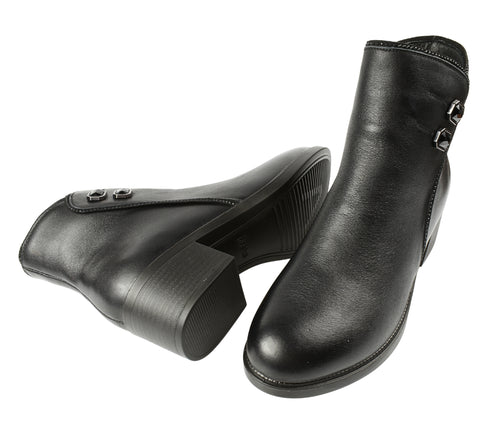 Ghete casual, dama, PASS COLLECTION, X430001A negru, piele naturala, cu toc