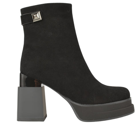 Ghete casual, dama, EPICA, W150048B negru, piele intoarsa, cu toc