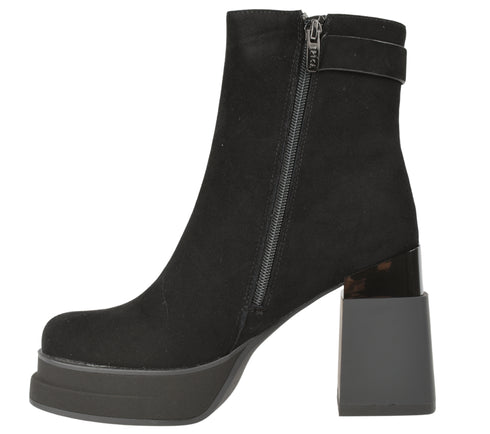 Ghete casual, dama, EPICA, W150048B negru, piele intoarsa, cu toc