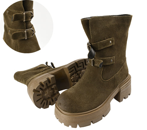 Bocanci casual, dama, FORMAZIONE, D28-7F kaki, piele intoarsa