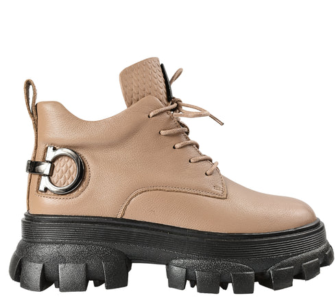 Ghete casual, dama, FORMAZIONE, D32912E bej, piele naturala