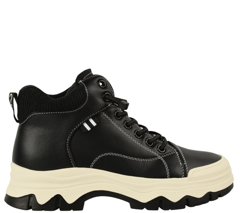 Ghete sport, dama, PASS COLLECTION, XA70001A negru, piele naturala