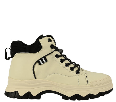 Ghete sport, dama, PASS COLLECTION, XA70001B crem, piele naturala