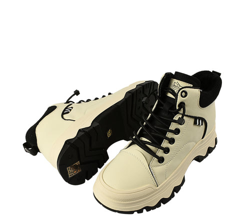 Ghete sport, dama, PASS COLLECTION, XA70001B crem, piele naturala