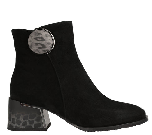 Ghete elegante, dama, FEELING, 25-115-02 negru, piele intoarsa, toc