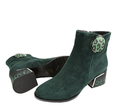 Ghete elegante, dama, FEELING, 25-115-01 verde, piele ntoarsa, toc