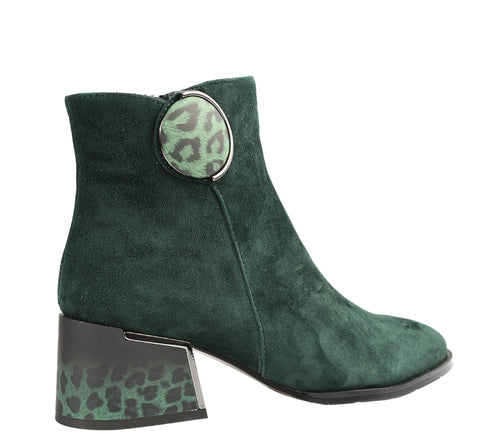 Ghete elegante, dama, FEELING, 25-115-01 verde, piele ntoarsa, toc