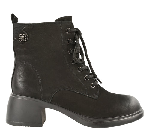 Ghete casual, dama, FORMAZIONE, 6970 negru, piele naturala, cu toc