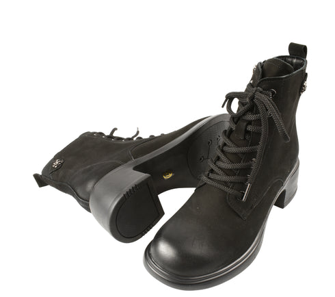 Ghete casual, dama, FORMAZIONE, 6970 negru, piele naturala, cu toc