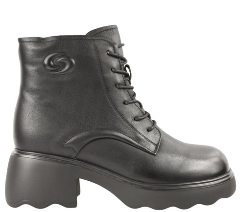 Ghete casual, dama, GALLOP, 5008 negru, piele naturala, cu toc