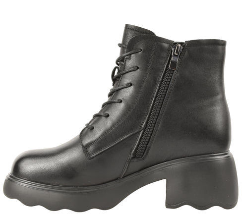 Ghete casual, dama, GALLOP, 5008 negru, piele naturala, cu toc