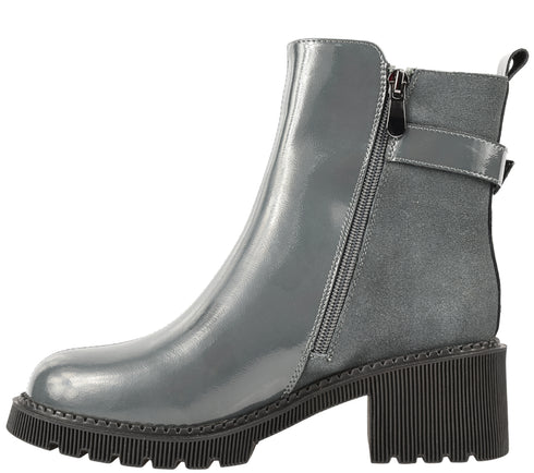 Ghete casual, dama, FORMAZIONE, 1026 gri, piele lacuita, cu toc