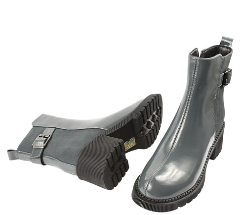 Ghete casual, dama, FORMAZIONE, 1026 gri, piele lacuita, cu toc