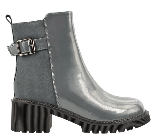 Ghete casual, dama, FORMAZIONE, 1026 gri, piele lacuita, cu toc