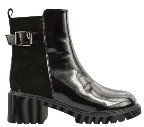 Ghete casual, dama, FORMAZIONE, 1026 negru, piele lacuita, cu toc