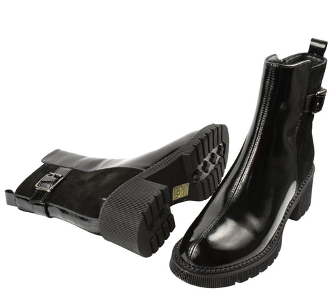 Ghete casual, dama, FORMAZIONE, 1026 negru, piele lacuita, cu toc