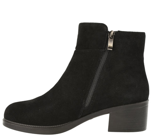 Ghete casual, dama, FORMAZIONE, E0250-14 negru, piele intoarsa, cu toc