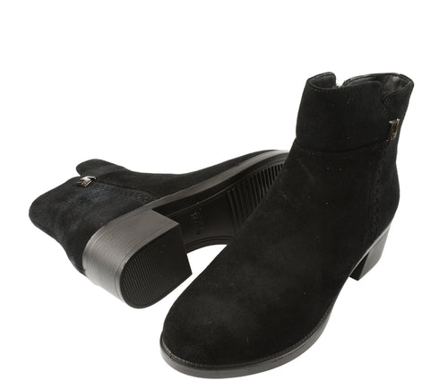 Ghete casual, dama, FORMAZIONE, E0250-14 negru, piele intoarsa, cu toc