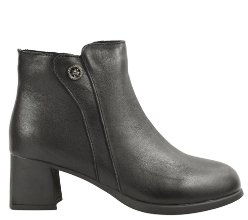 Ghete casual, dama, GALLOP, 8858, negru, piele naturala, cu toc