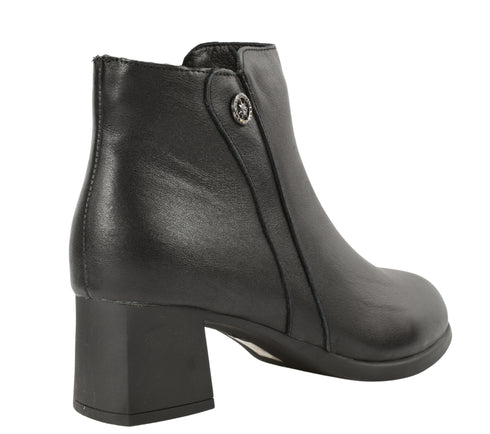 Ghete casual, dama, GALLOP, 8858, negru, piele naturala, cu toc