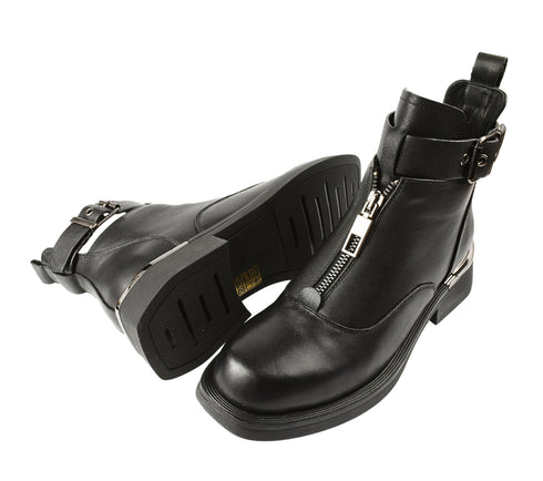 Ghete casual, dama, KARISMA, CN70010A negru, piele naturala