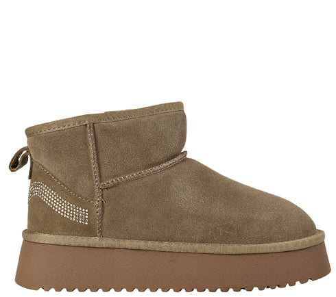 Ghete sport, dama, PASS COLLECTION, AB70011A, bej, piele intoarsa