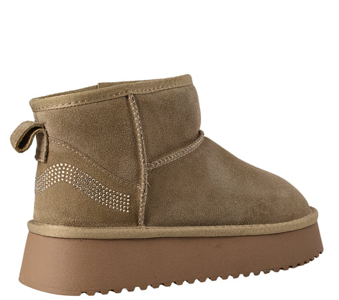 Ghete sport, dama, PASS COLLECTION, AB70011A, bej, piele intoarsa