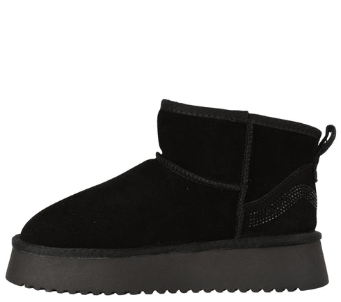 Ghete sport, dama, PASS COLLECTION, AB70011B, negru, piele intoarsa