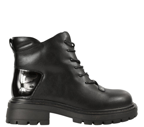 Ghete casual, dama, PASS COLLECTION JH50013A, negru, piele naturala, cu toc