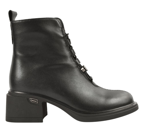 Ghete casual, dama, ANNA VIOTTI, D106-F11239 negru, piele naturala, cu toc