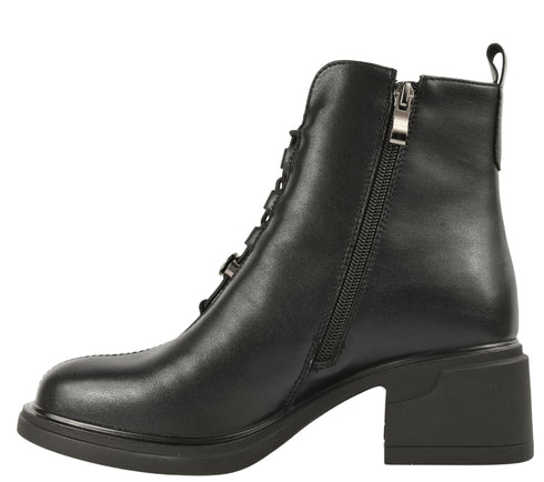 Ghete casual, dama, ANNA VIOTTI, D106-F11239 negru, piele naturala, cu toc