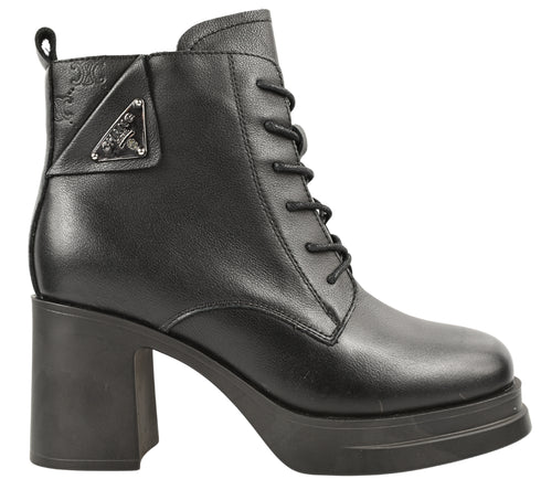 Ghete casual, dama, FORMAZIONE, 1-12 negru, piele naturala, cu toc