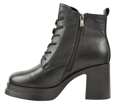 Ghete casual, dama, FORMAZIONE, 1-12 negru, piele naturala, cu toc