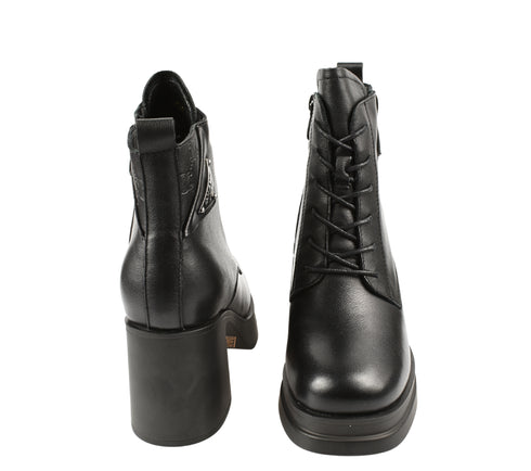 Ghete casual, dama, FORMAZIONE, 1-12 negru, piele naturala, cu toc