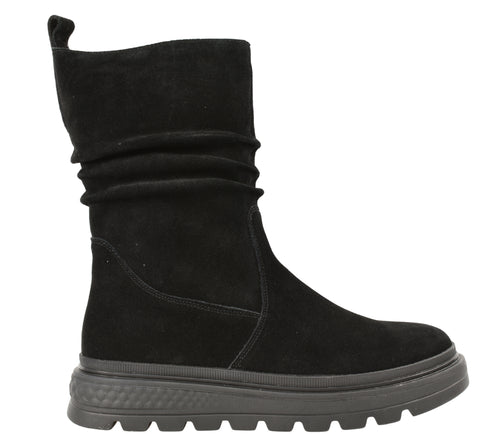 Ghete casual, dama, PASS COLLECTION, J870033B negru, piele intoarsa