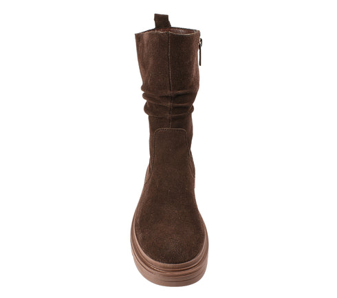 Ghete casual, dama, PASS COLLECTION, J870033C maro, piele intoarsa