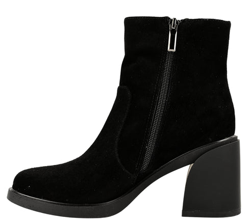 Ghete elegante, dama, FORMAZIONE, 91470 negru, piele intoarsa, cu toc