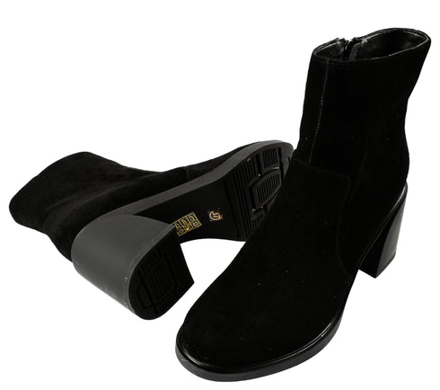 Ghete elegante, dama, FORMAZIONE, 91470 negru, piele intoarsa, cu toc