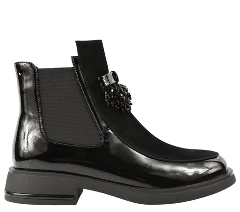 Ghete elegante, dama, EPICA, K350007 negru, piele lacuita, cu toc