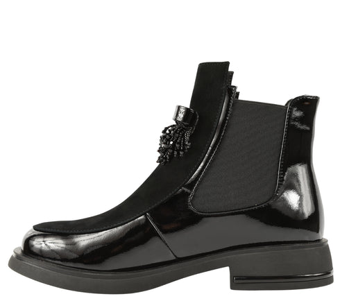 Ghete elegante, dama, EPICA, K350007 negru, piele lacuita, cu toc