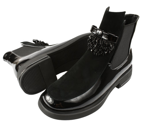 Ghete elegante, dama, EPICA, K350007 negru, piele lacuita, cu toc