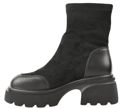 Ghete casual, dama, FORMAZIONE 7890-1, negru, piele intoarsa